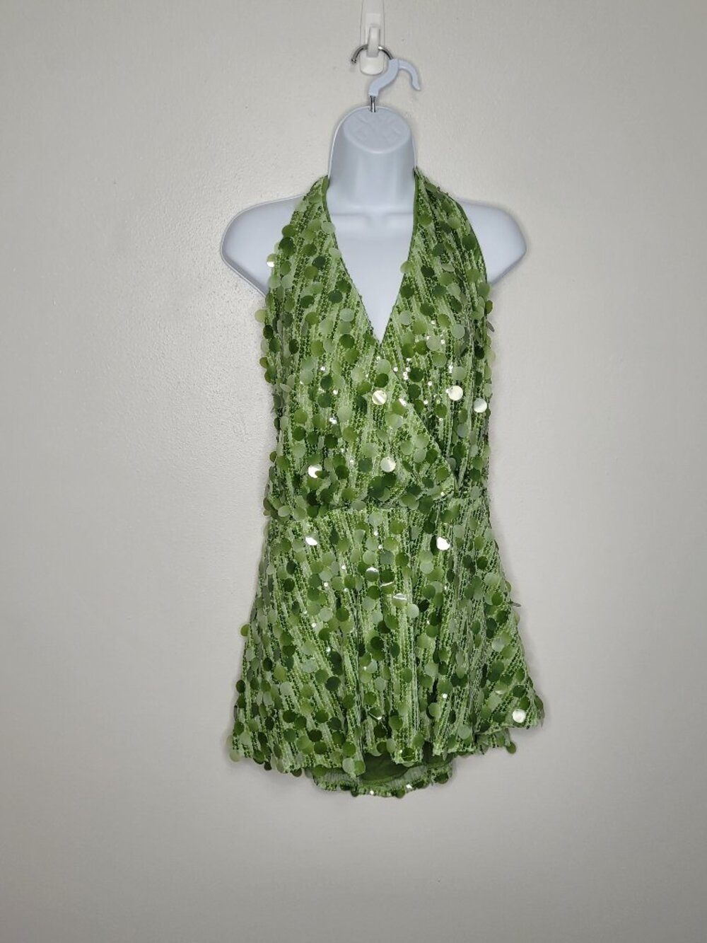 Shein green halter sequins retro 70s disco vibe y2k party backless party dress